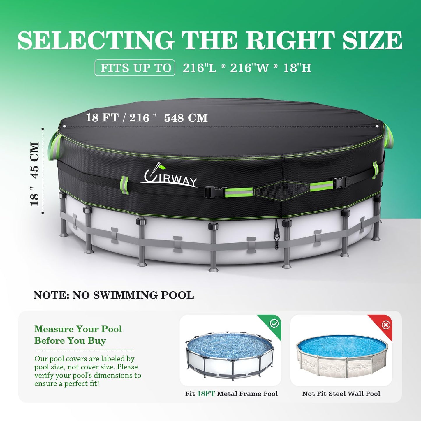 18FT Round Winter Pool Cover – Heavy Duty 500D Above Ground Pool Cover with Windproof Straps & UV Resistance