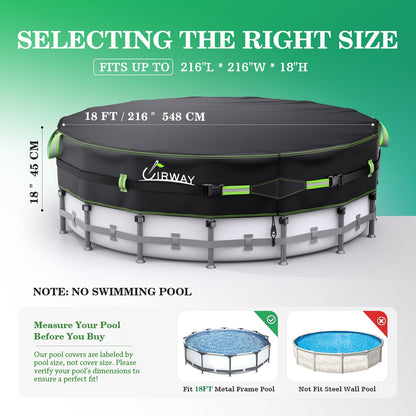 18FT Round Winter Pool Cover – Heavy Duty 500D Above Ground Pool Cover with Windproof Straps & UV Resistance