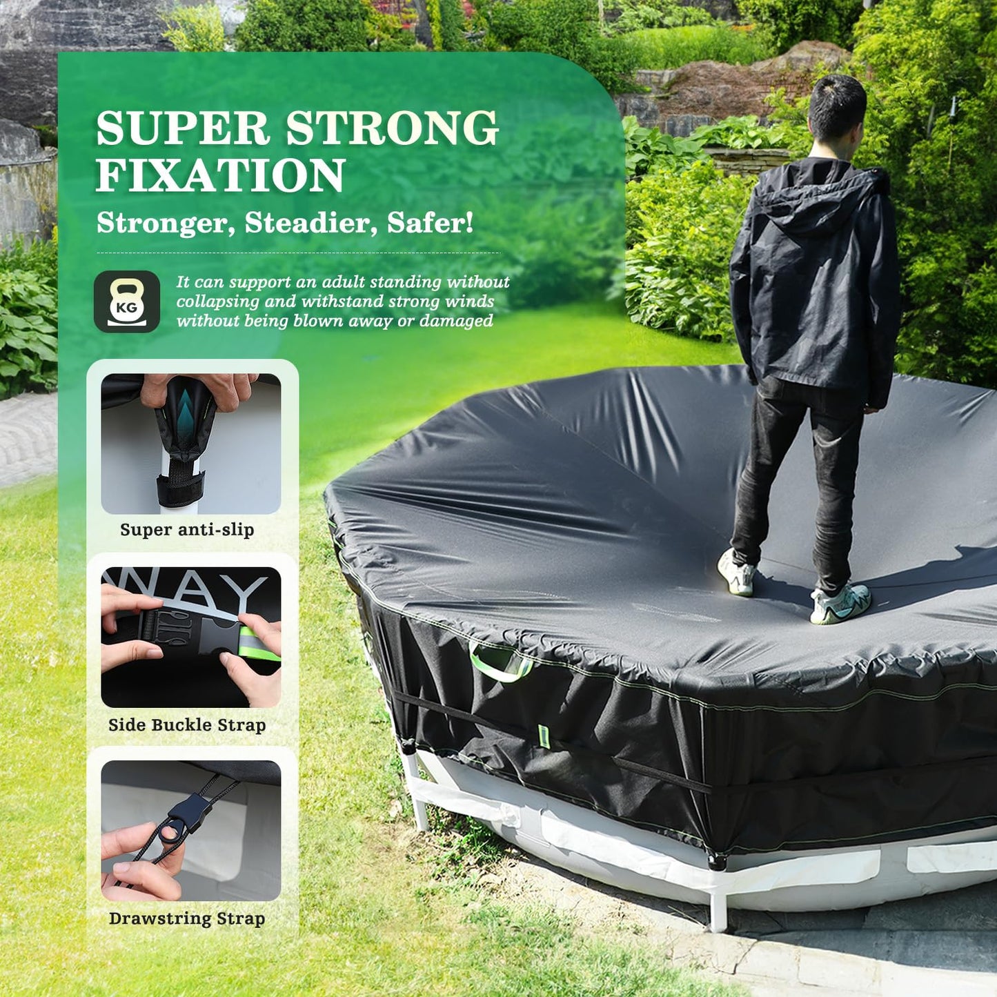 18FT Round Winter Pool Cover – Heavy Duty 500D Above Ground Pool Cover with Windproof Straps & UV Resistance