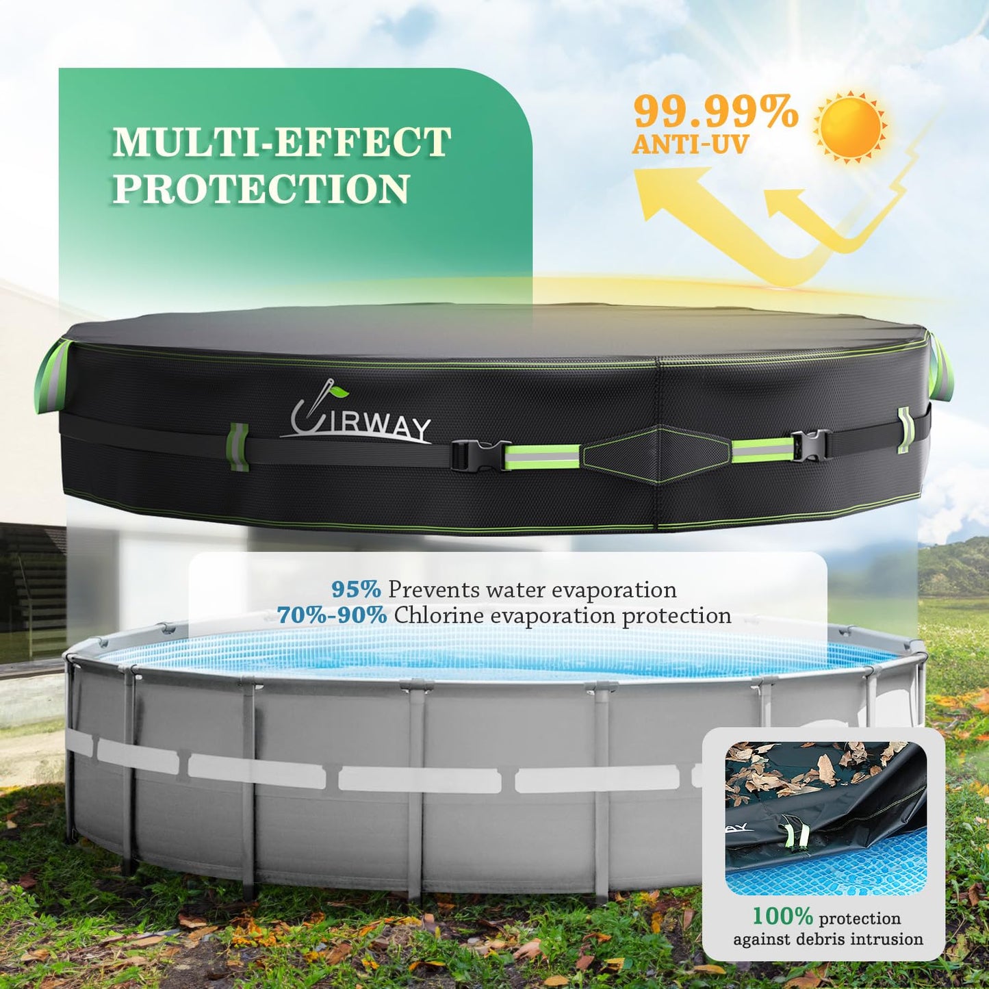 18FT Round Winter Pool Cover – Heavy Duty 500D Above Ground Pool Cover with Windproof Straps & UV Resistance