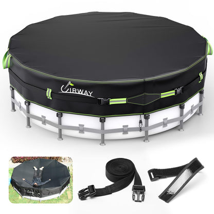 18FT Round Winter Pool Cover – Heavy Duty 500D Above Ground Pool Cover with Windproof Straps & UV Resistance