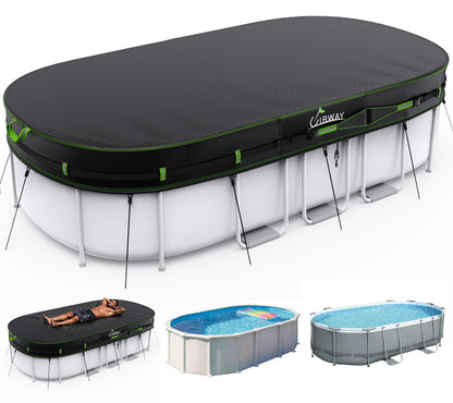 18FT Round Winter Pool Cover – Heavy Duty 500D Above Ground Pool Cover with Windproof Straps & UV Resistance